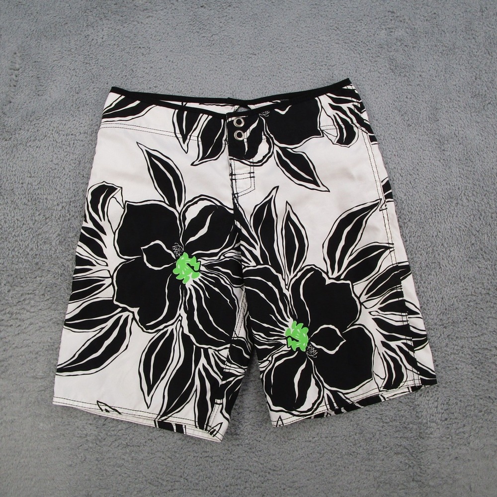 Roxy Board Shorts Womens 5 Black White Floral Hibiscus Swim Trunks U469413L